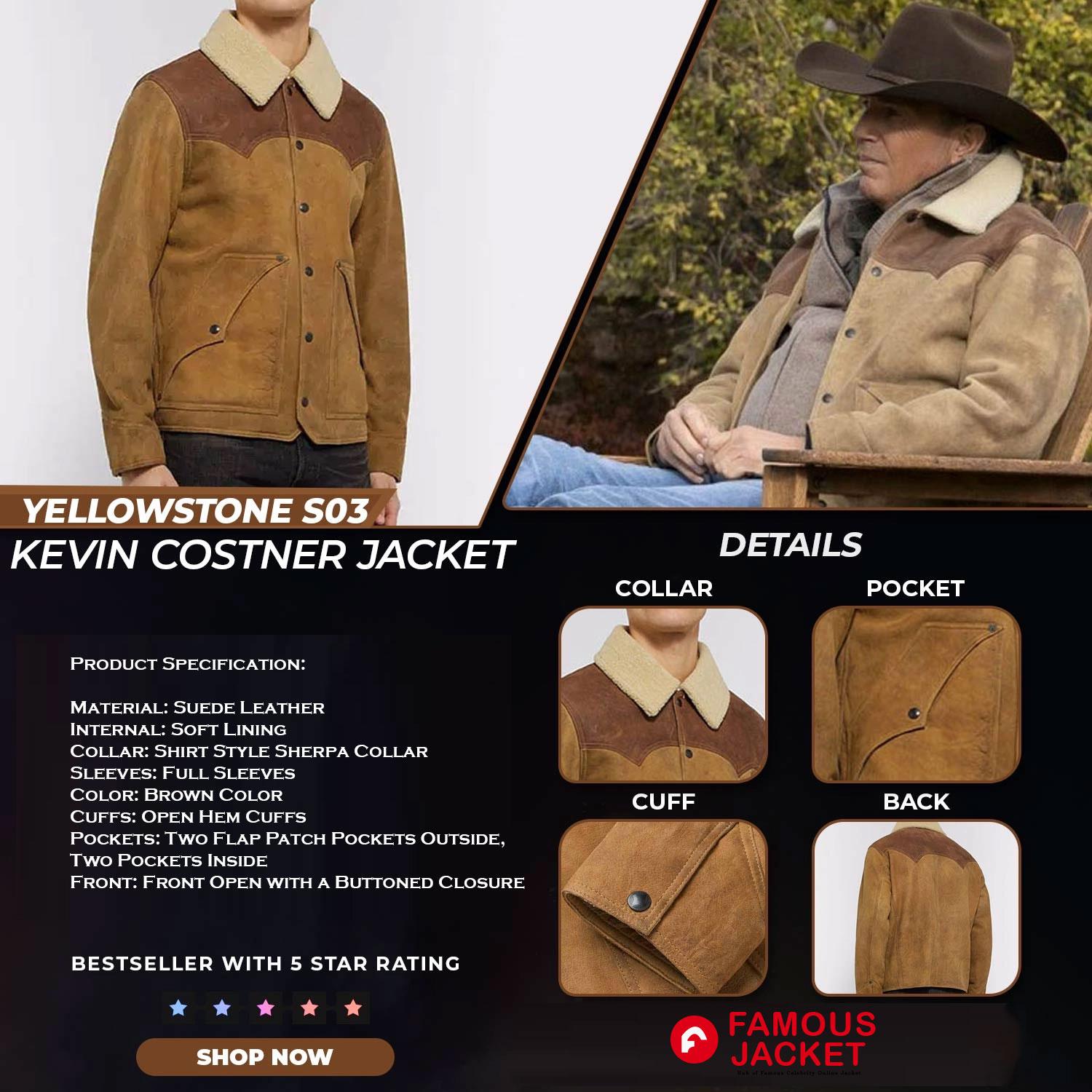 John Dutton Yellowstone Season 3 Shearling Jacket
