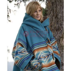 Kelly Reilly Wool Blend Yellowstone Beth Dutton Blue Blanket Coat Womens