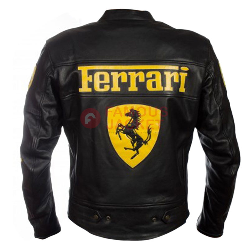 Ferrari Motorcycle Leather Jacket Men | Ferrari Biker Black Leather Jacket
