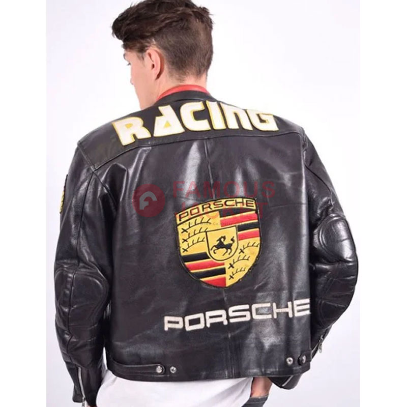 Porsche Leather Jacket | Porsche Black Mens Jacket With Patches