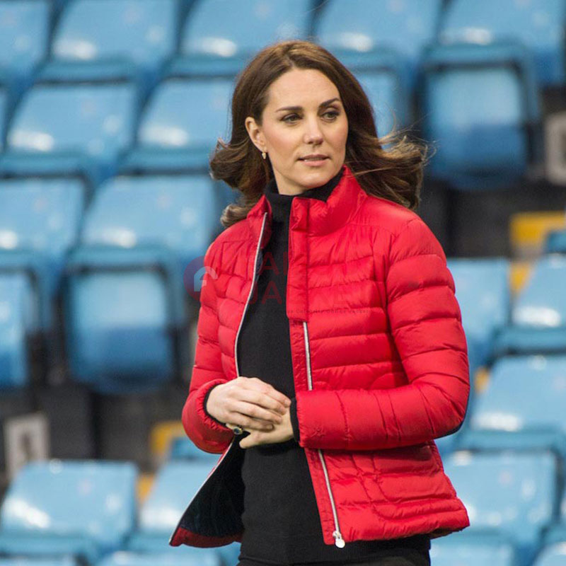 Kate Middleton Puffer Jacket | Red Quilted Puffer Jacket For Christmas