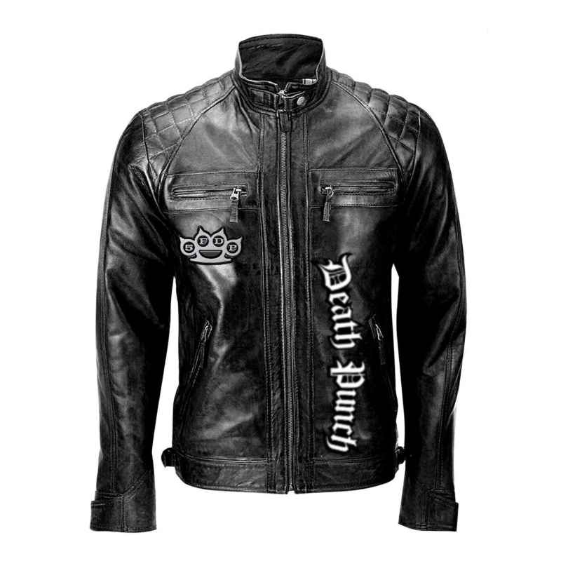 Death Punch Jacket | Metal Band Five Finger Black Biker Leather Jacket