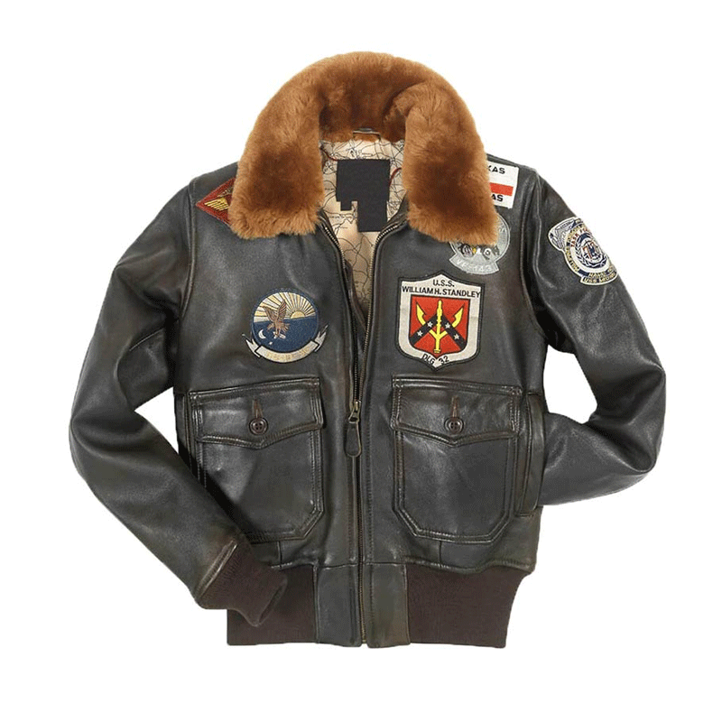G-1 Top Gun Jacket | Flight Bomber Brown Patched Leather Jacket