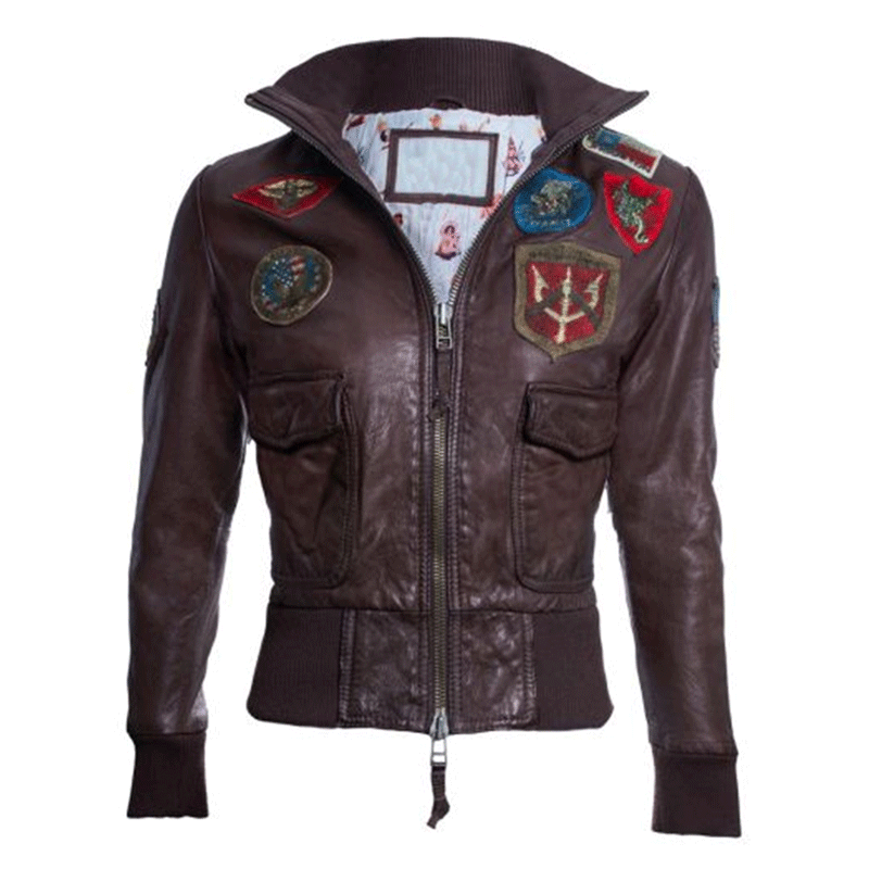 Women Top Gun Jacket | Brown Bomber Top Gun Leather Jacket