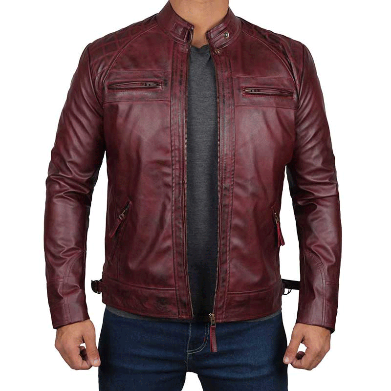 Men’s Cafe Racer Distressed Maroon Genuine Leather Jacket