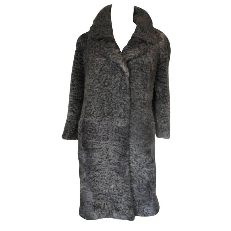Persian Lamb Broadtail Fur Winter Duster Trench Karakul Long Black Coat
