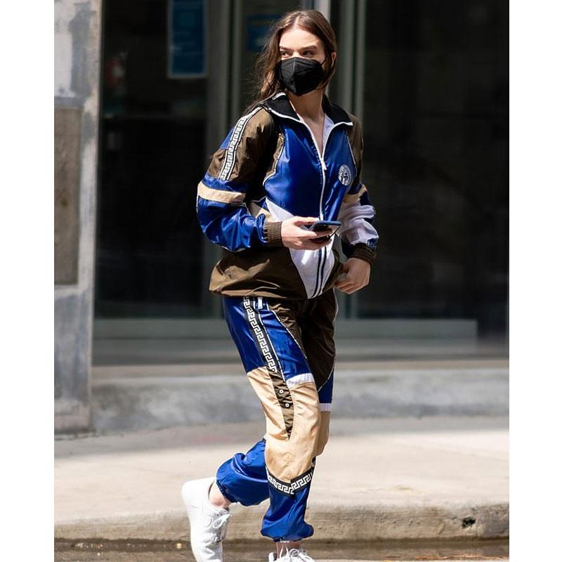Hailee Steinfeld Colorful Blue Gold & White Versace Tracksuit