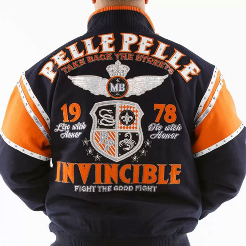 Men Navy Orange Pelle Pelle Invincible Wool Jacket